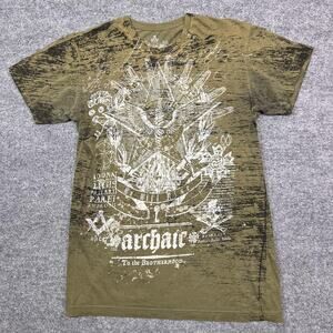 Archaic Shirt Mens Medium Green Studded Skull Graphic Tee Gothic Eagle Print